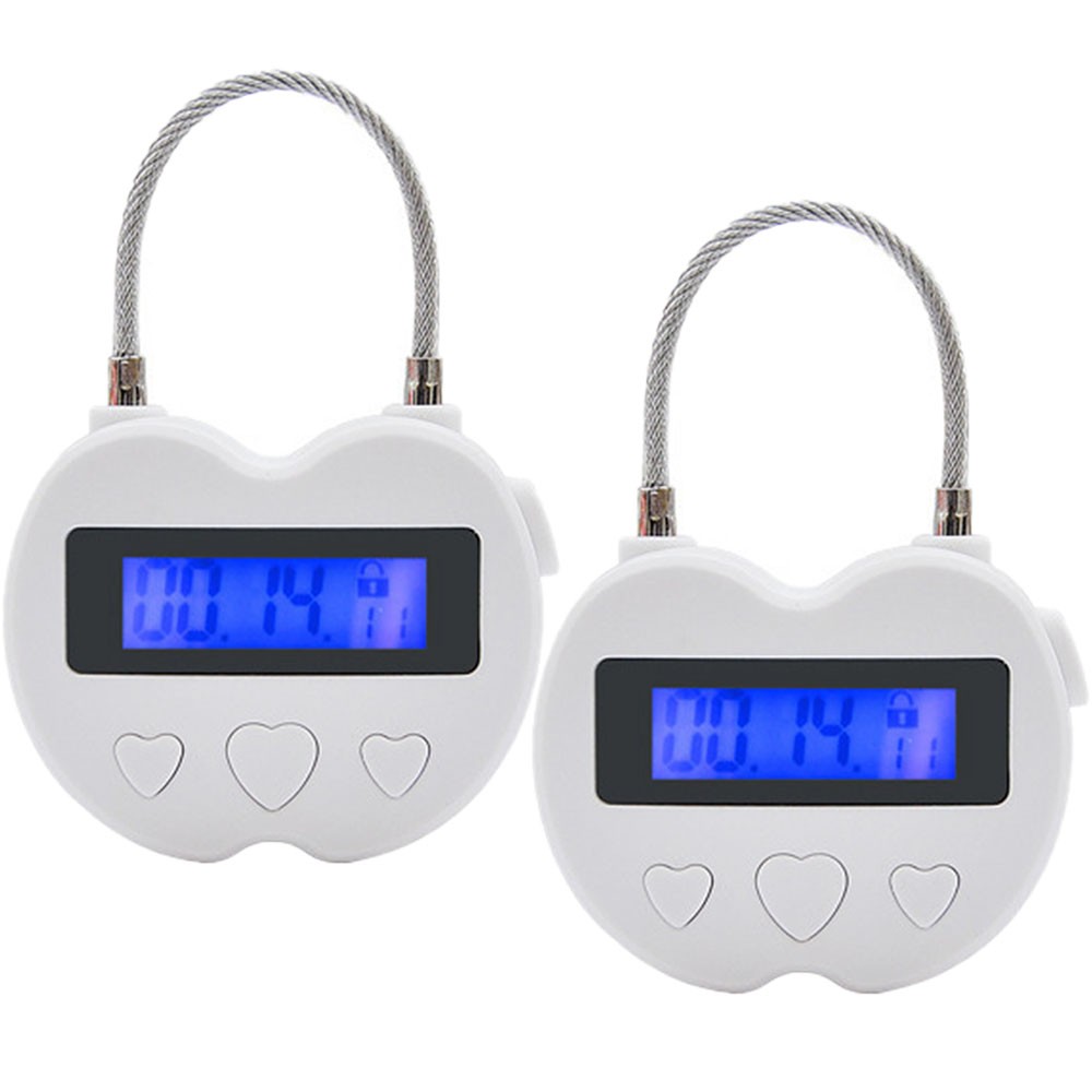 2PCS White USB Rechargeable Smart Time Lock LCD Display Temporary Timer Padlock