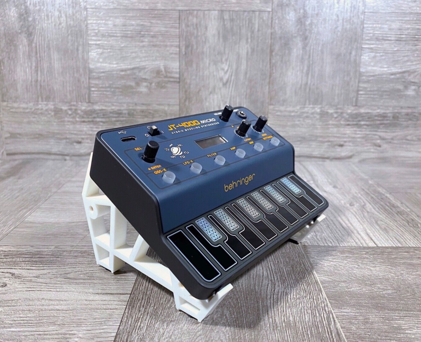 30º Stand for Behringer JT-4000 Micro Synthesizer  - color WHITE - Made in USA