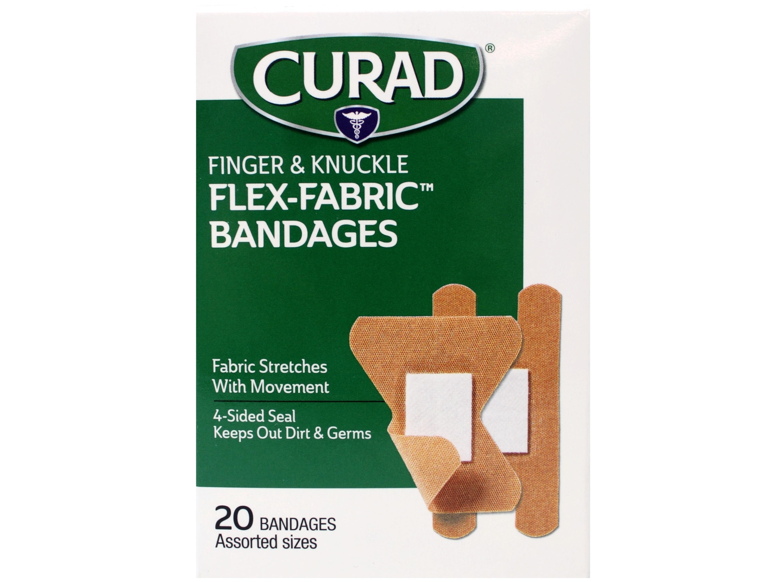 CURAD Flex-Fabric Finger and Knuckle Bandages, Assorted Sizes, Box of 20