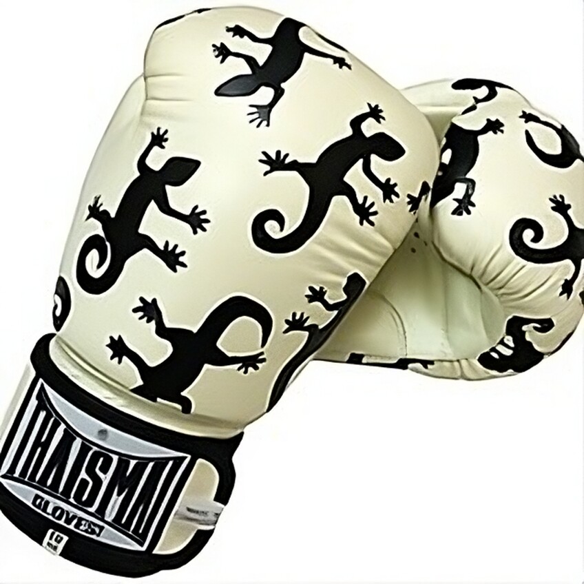 Gecko Lizard White Kick Boxing Gloves Muaythai Protective Gear Leather Punching