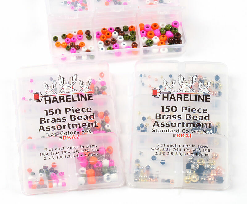 HARELINE 150 PIECE BRASS BEAD ASSORTMENT. FLY TYING, CRAFTS. YOU PICK COLOR. NEW