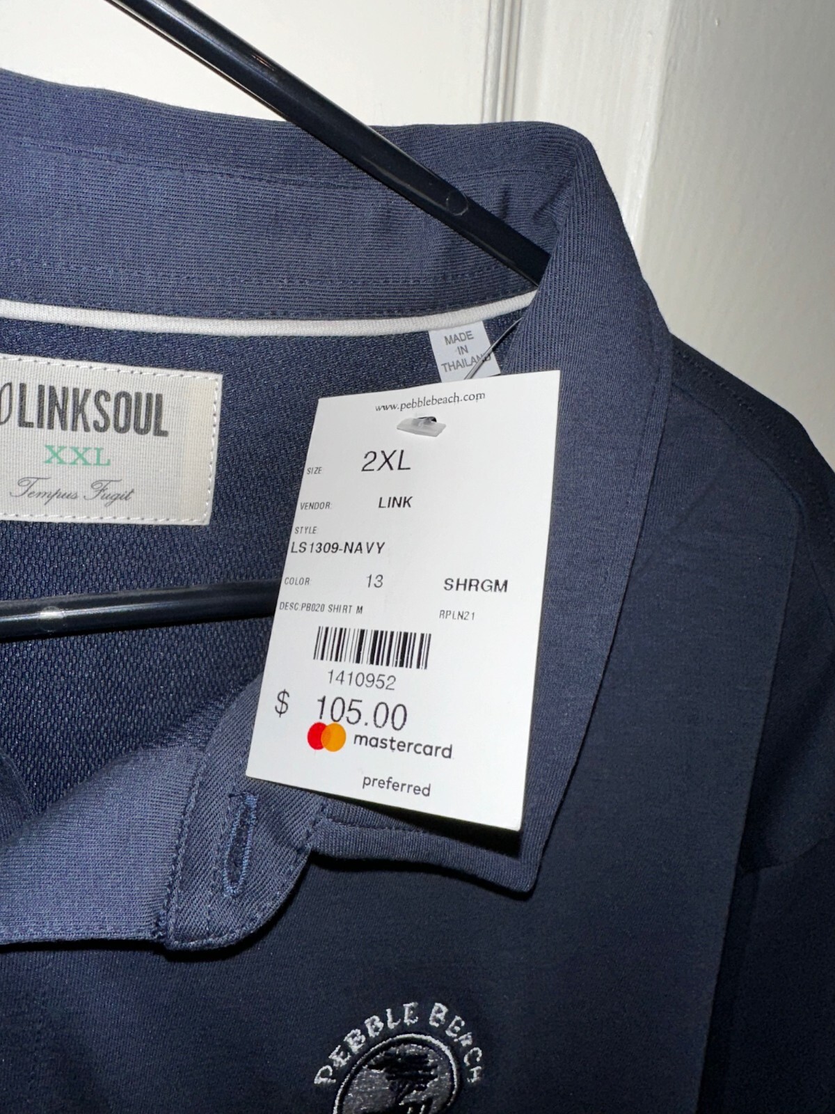 LinkSoul Pebble Beach Golf Links Short Sleeve Polo Shirt Men's XXL Navy - New