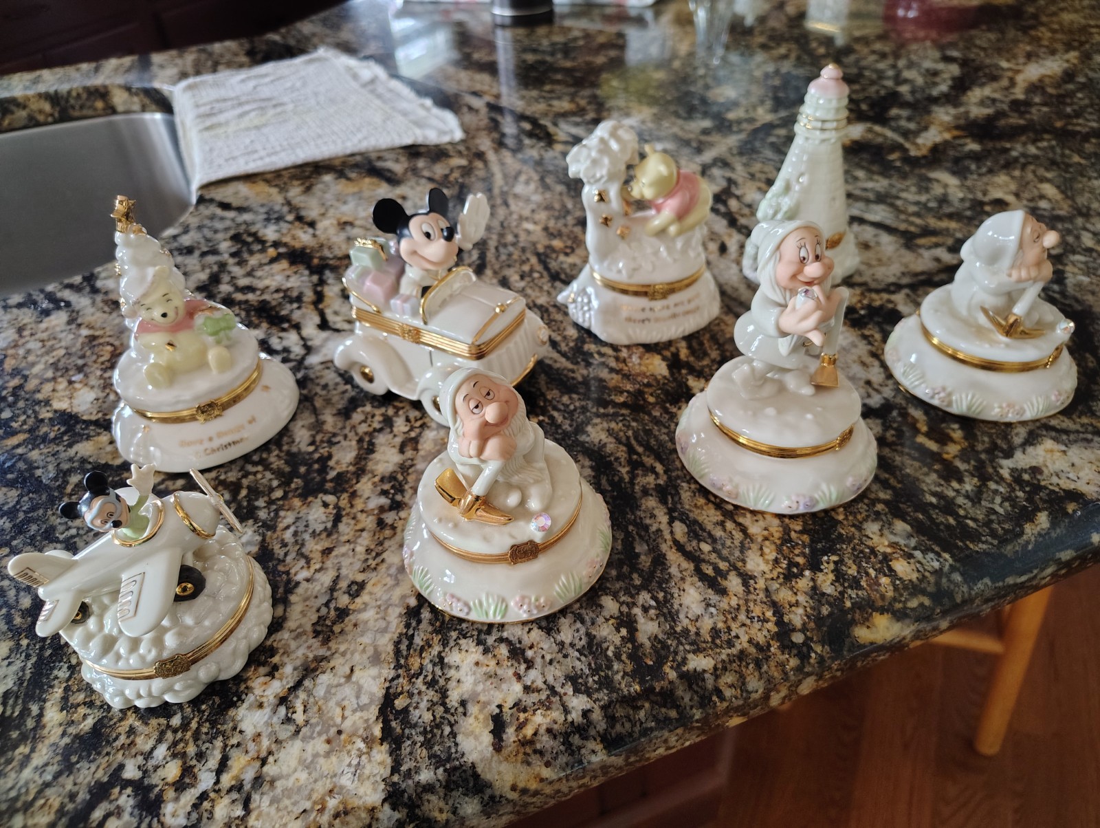 Disney Porcelain Trinket Boxes Mickey Pooh Snow White Dwarfs Christmas
