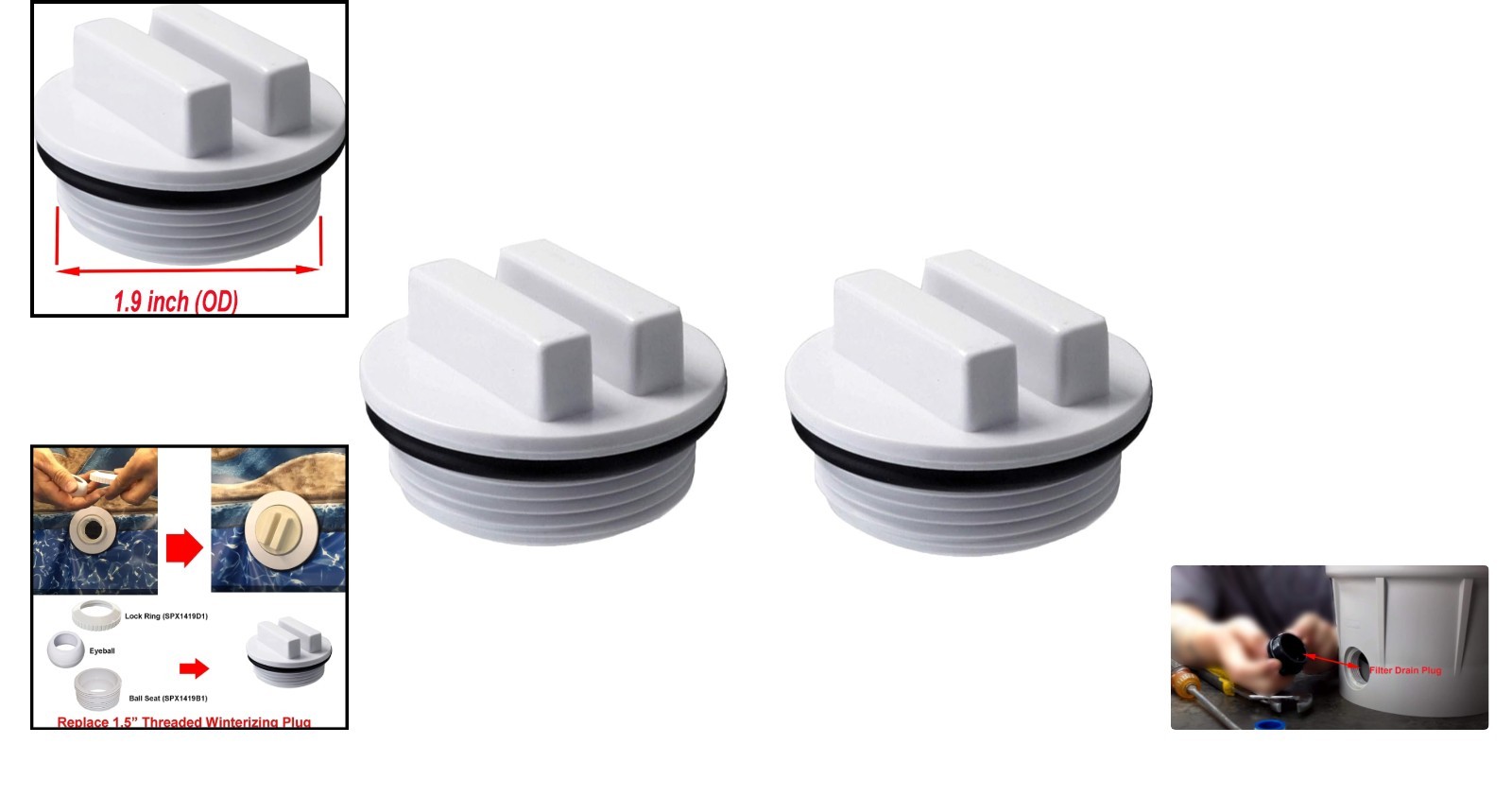 Durable 1.5" Threaded Pool Winterizing Plug & Filter Drain Plugs - 2 Pack