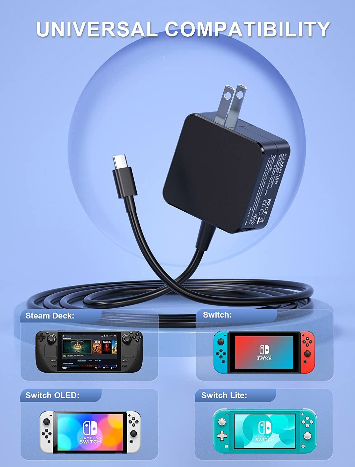 45W Universal Fast Charging Type C For Steam Deck Nintendo Switch USB-C Charger