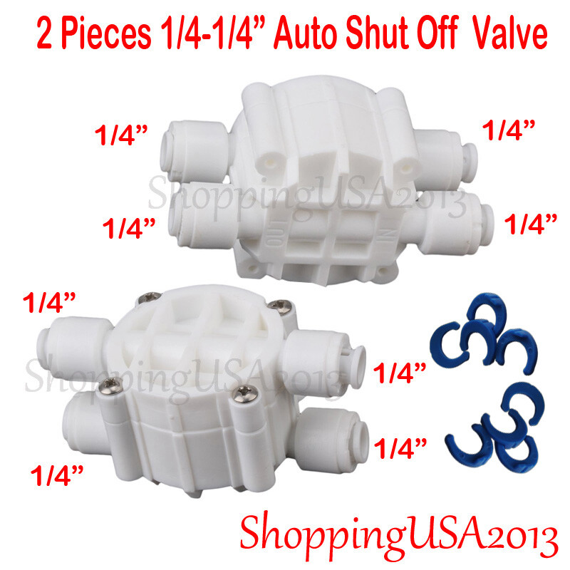 2 Pieces 1/4-1/4 Auto Shut Off Valve Quick Connect Push In Water Filter System