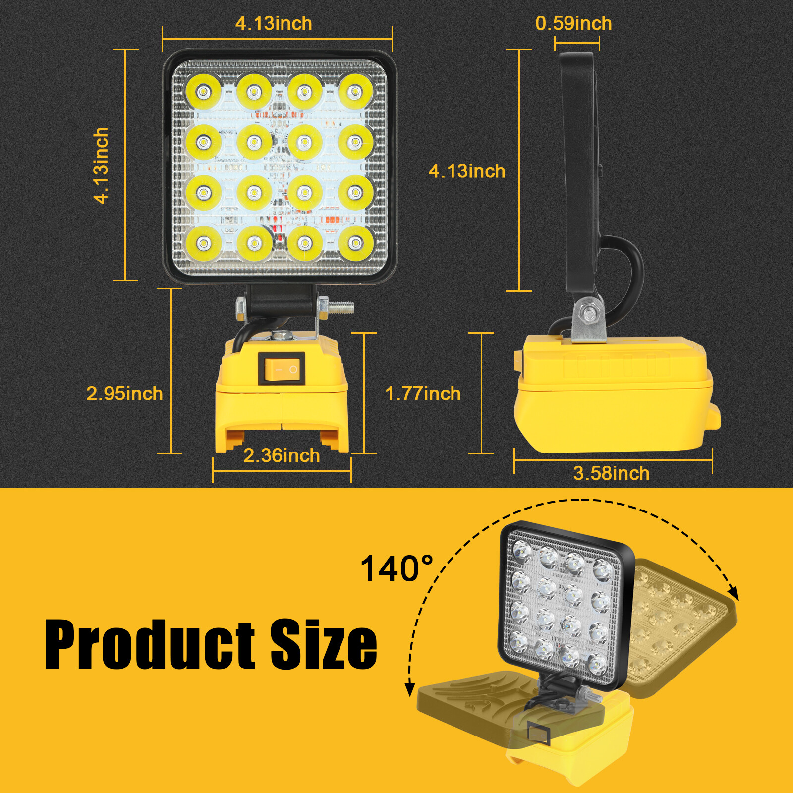 2 Pack 60W 20V LED Work Light Flashlight for De walt 20V Battery with USB Output