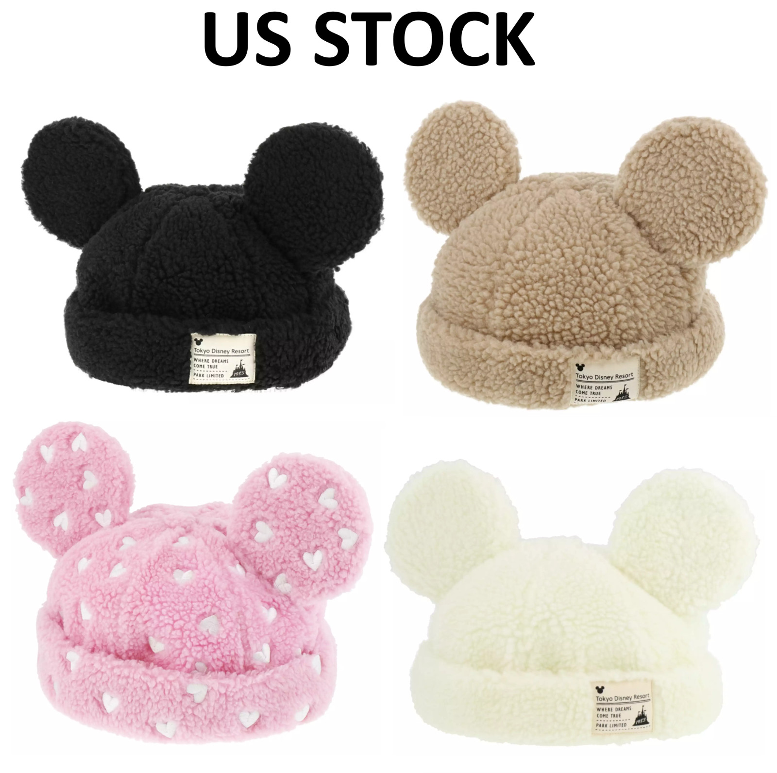 Tokyo Disney Resort Mickey Ear Fluffy Beanie Hat Adult Japan 【US STOCK】