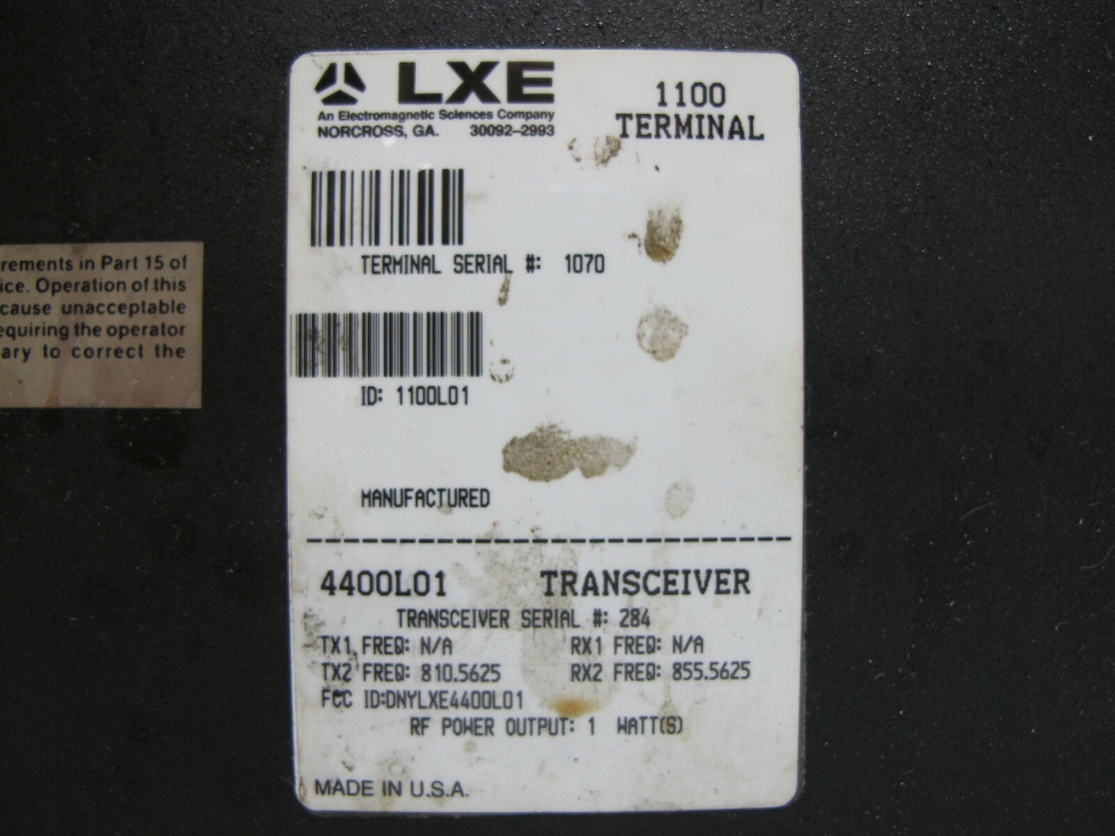 LXE 1100VMT 1100 Terminal 4400L01 Transceiver Screen Controller Interface Keypad
