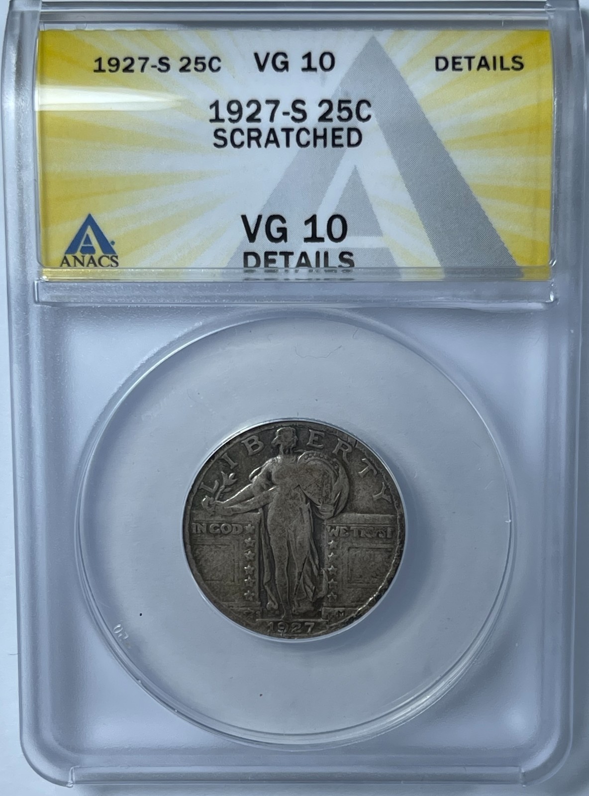 1927-S Standing liberty 25C (#21969) ANACS VG 10 Details scratched