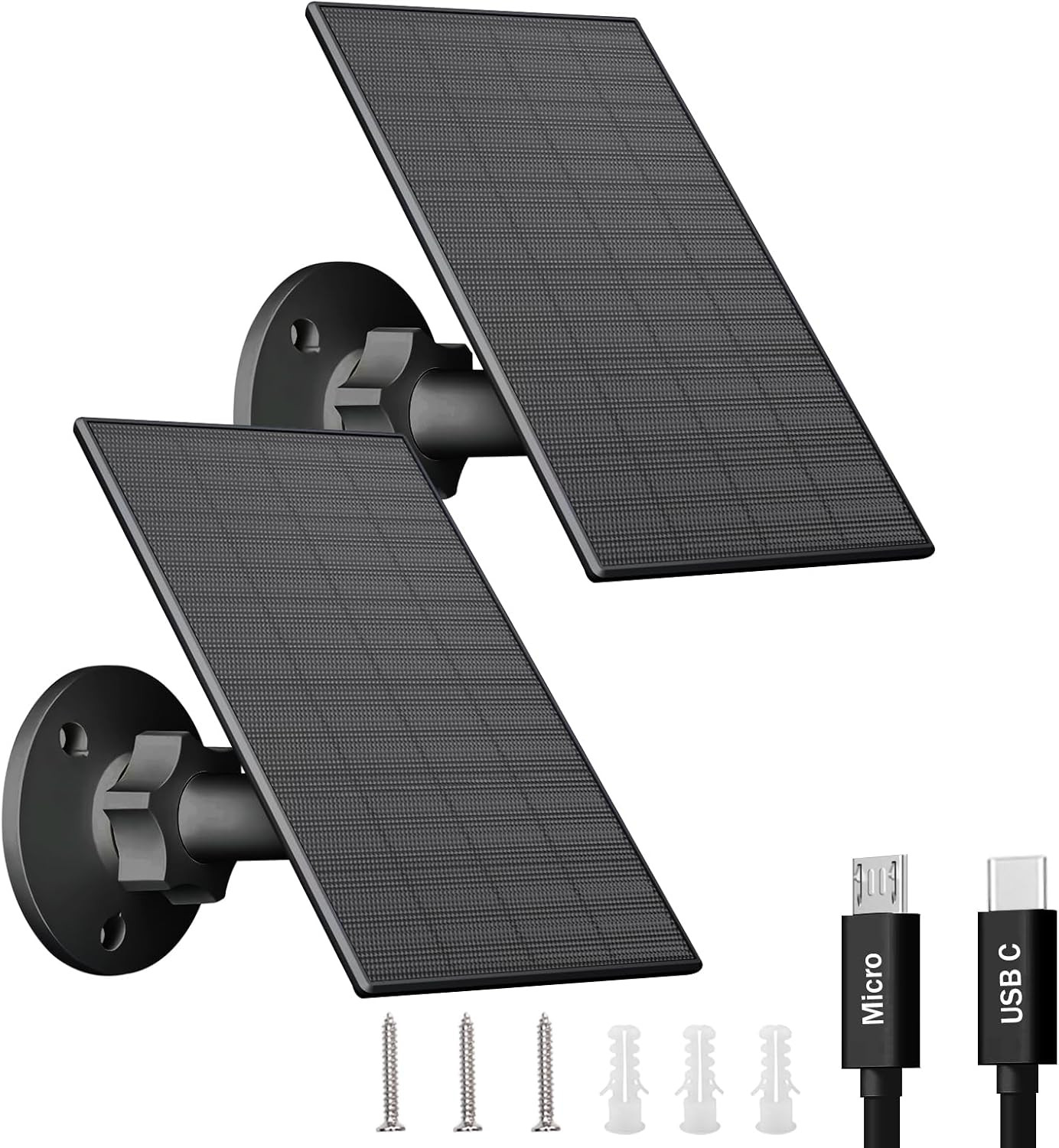 2W Solar Panel for Security Cameras, IP65 Waterproof, 7.2Ft Cable (2 Pack)