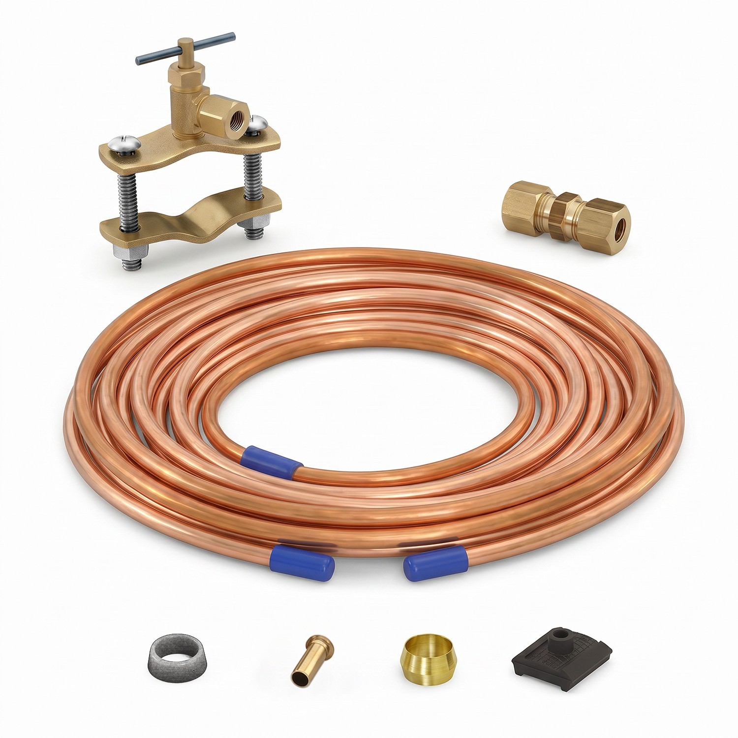 Ice Maker Kit with Self Piercing Saddle Valve Copper Tubing for Water connectoin