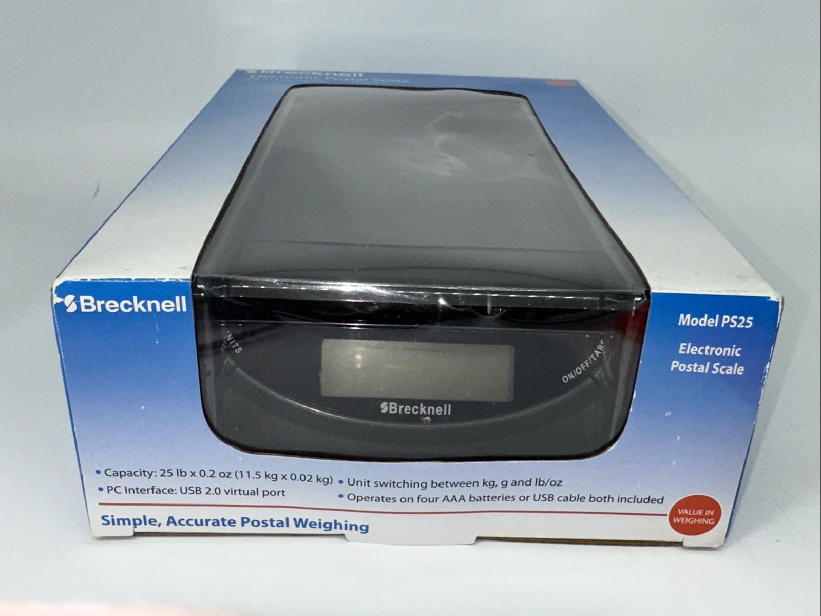 Brecknell PS25 LED Electronic Postal Scale 25Ib Capacity Grey PC Interface New