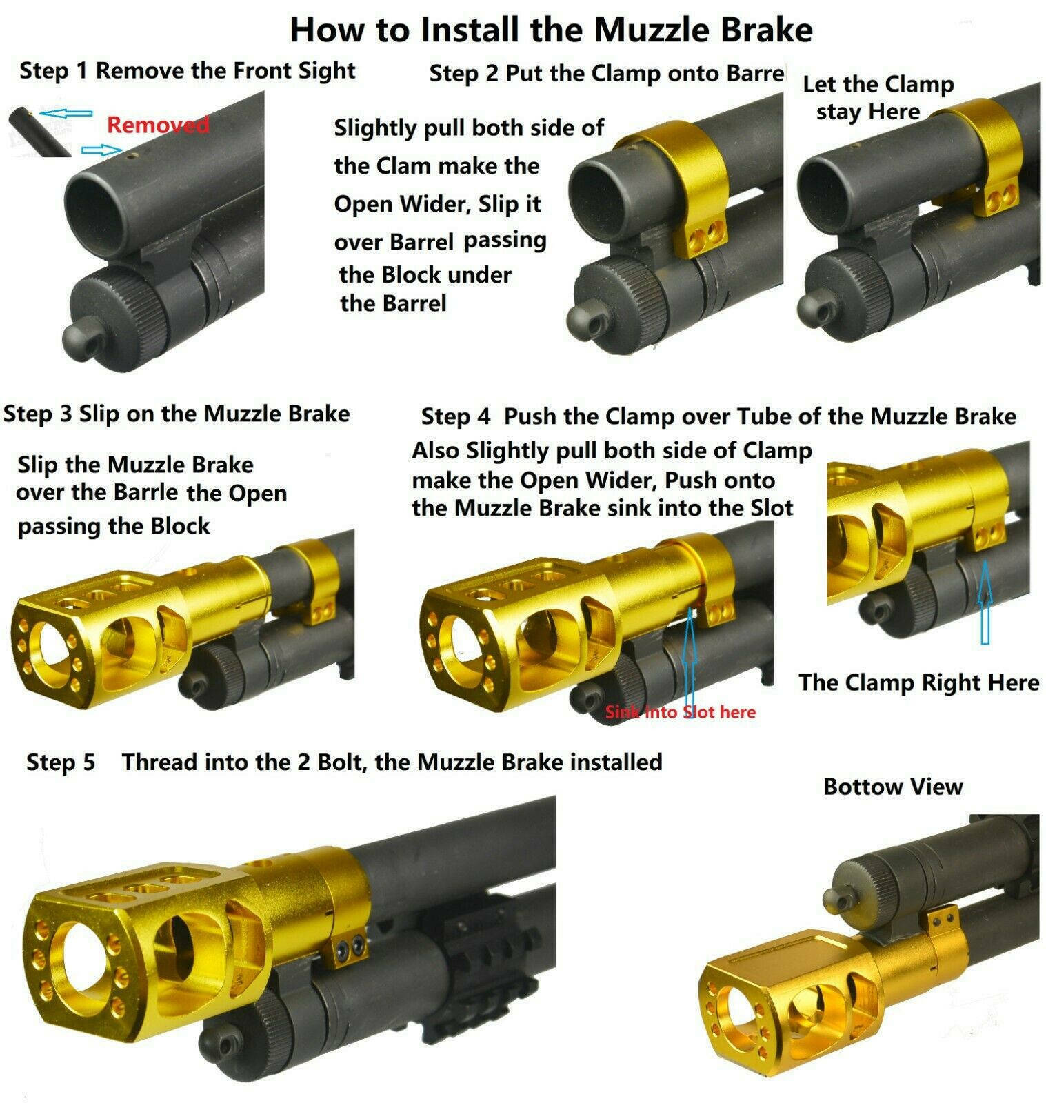 Tactical Mossberg 500 Slip Over Clamp On Muzzle Brake Recoil Reducing, Aluminum