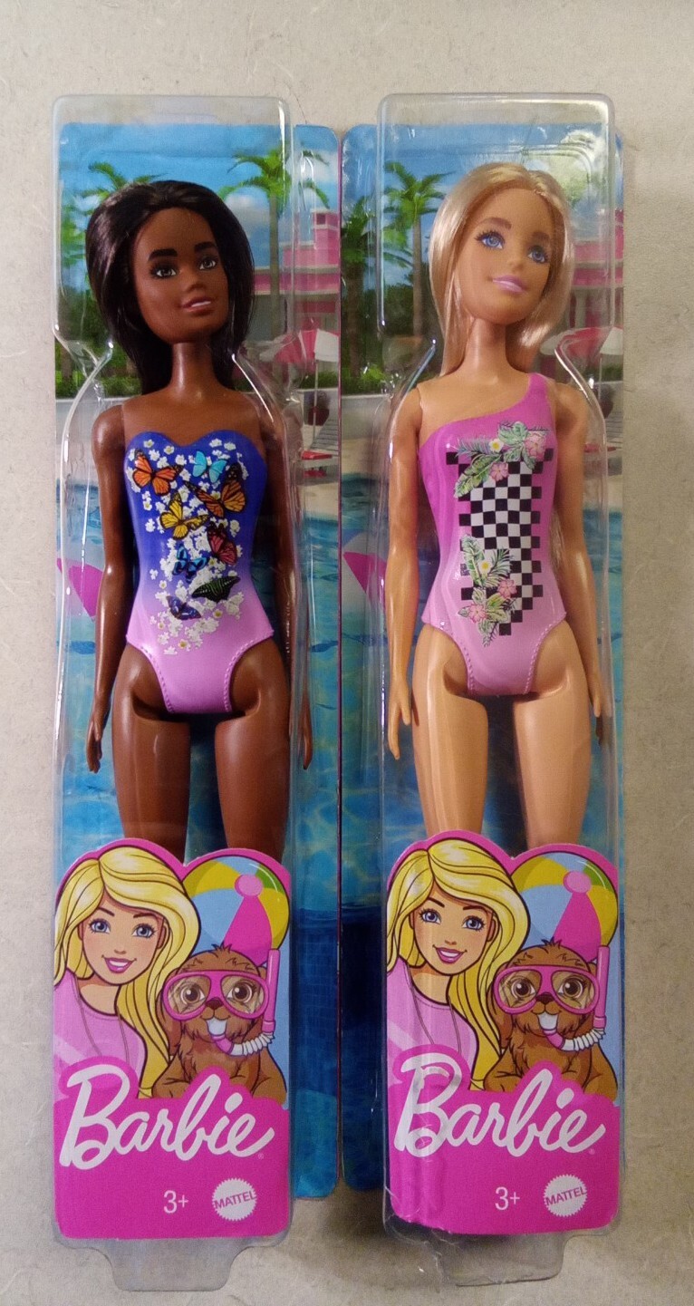 Mattel - Barbie Beach Doll Tropical Checkers, Blonde & Black Hair. Lot of 2.