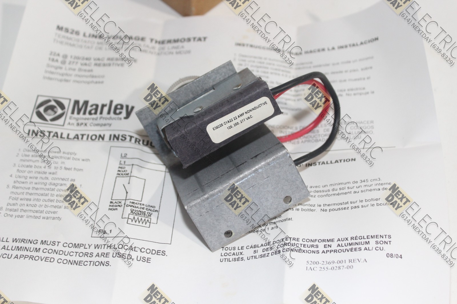 Marley Electric Heating, MS26, Single Line Break Voltage Thermostat Heater 22a
