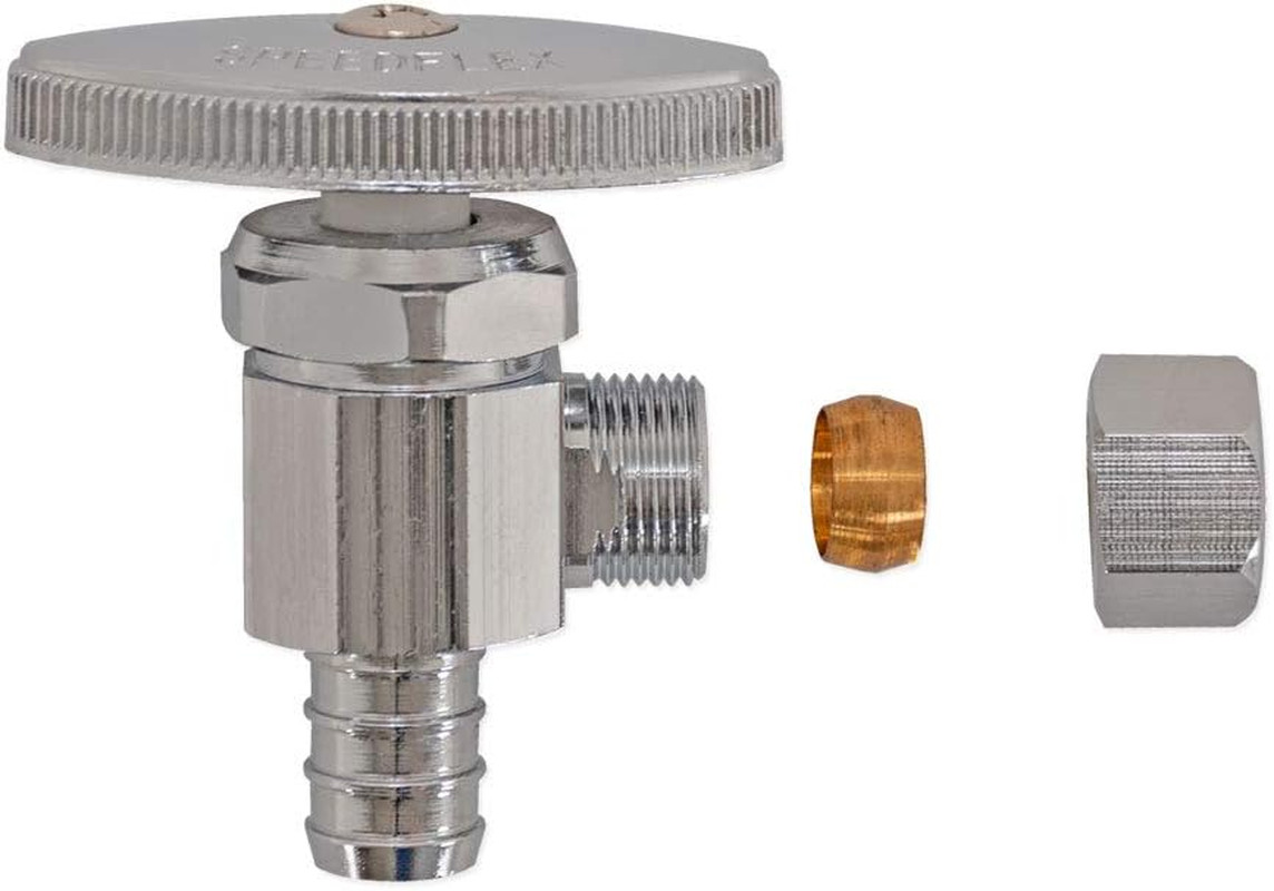 1/2 inch Crimp PEX x 3/8 inch OD Compression Multi-Turn Angle Stop Valve, Brass