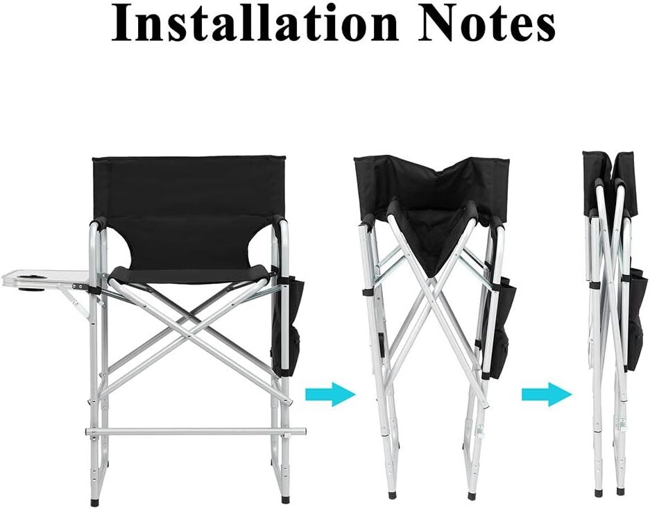 26"Tall Directors Chair Bar Height Seat Folding w/Side Table Storage Bag, 300Lbs