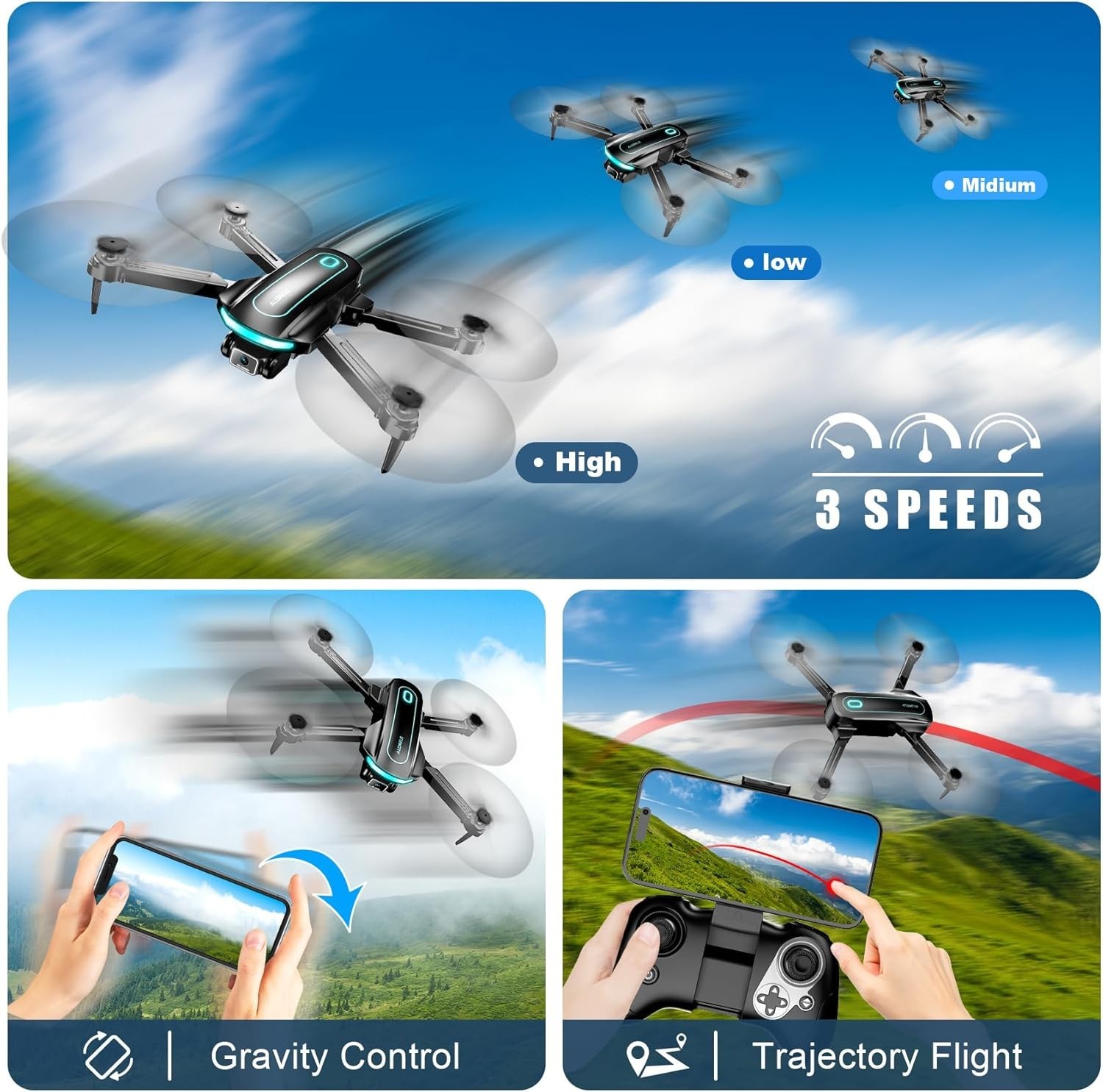 Foldable Drone with 1080P Camera, 2 Batteries, App & Remote Control