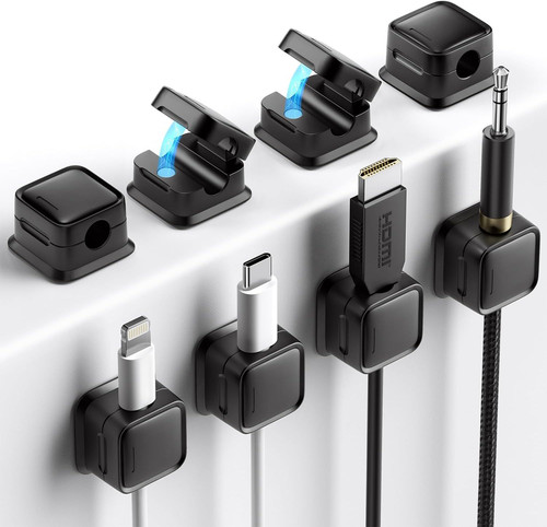 8 Pack Cord Organizer Holder,Costop Strong Adhesive Desk Cable 8Pack, Black