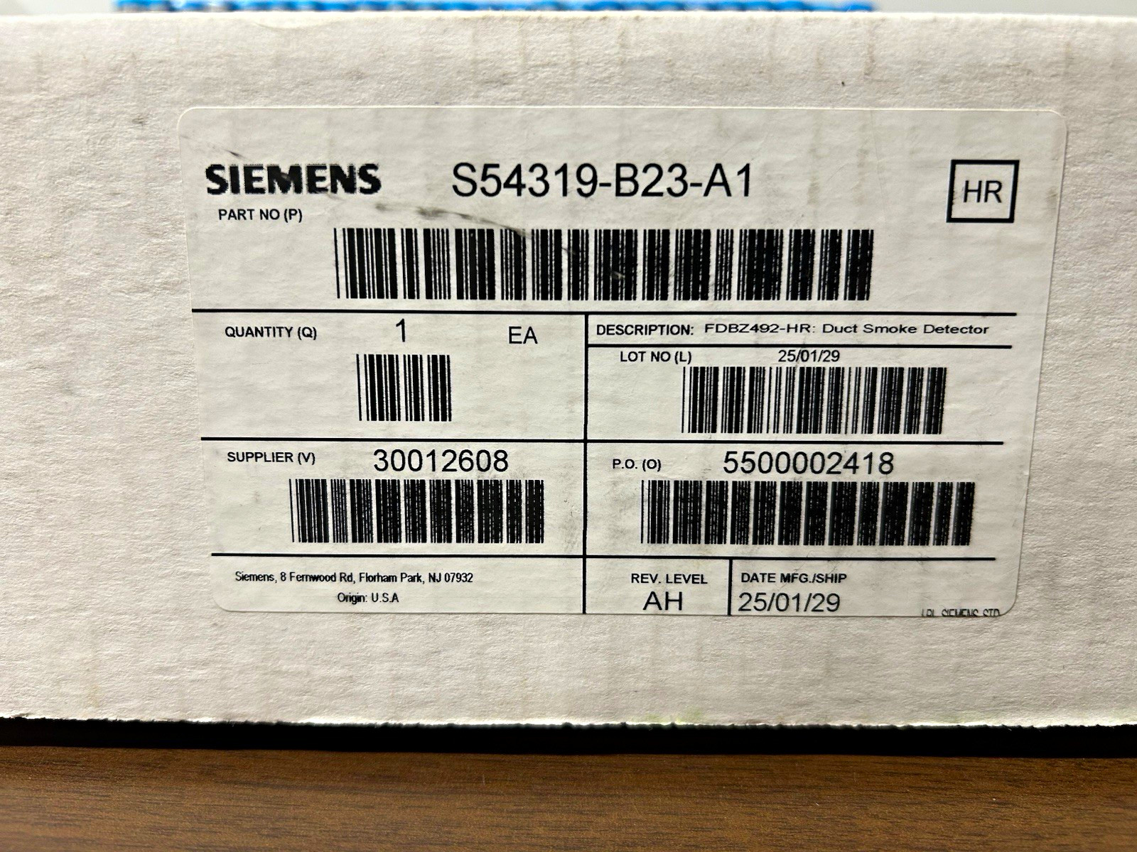 Siemens S54319-B23-A1 FDBZ492-HR Duct Smoke Detector Exp 25/01/29