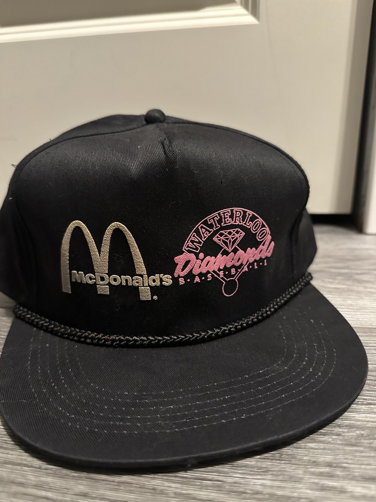 VTG Waterloo Diamonds Black Baseball Hat One Size Midwest League McDonald’s