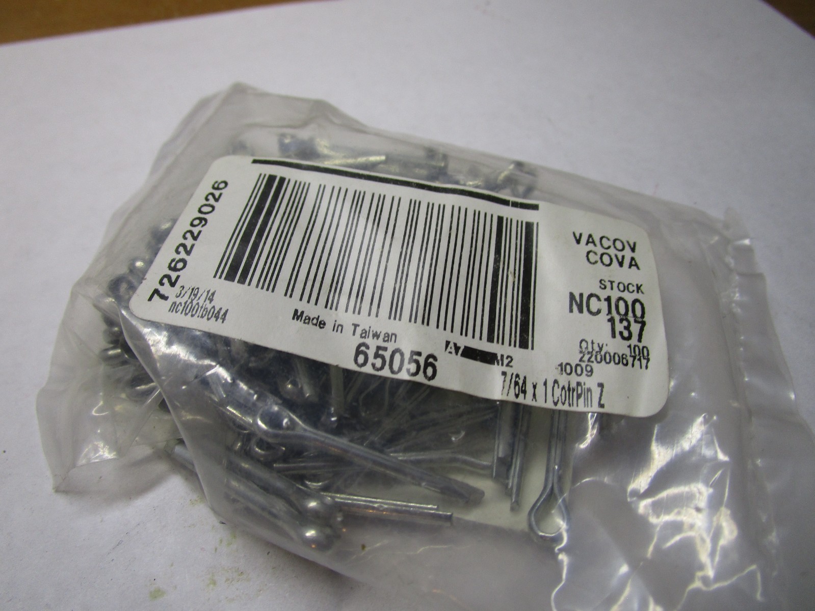Extended Prong Cotter Pin 7/64" x 1" Zinc Finish  QTY 100