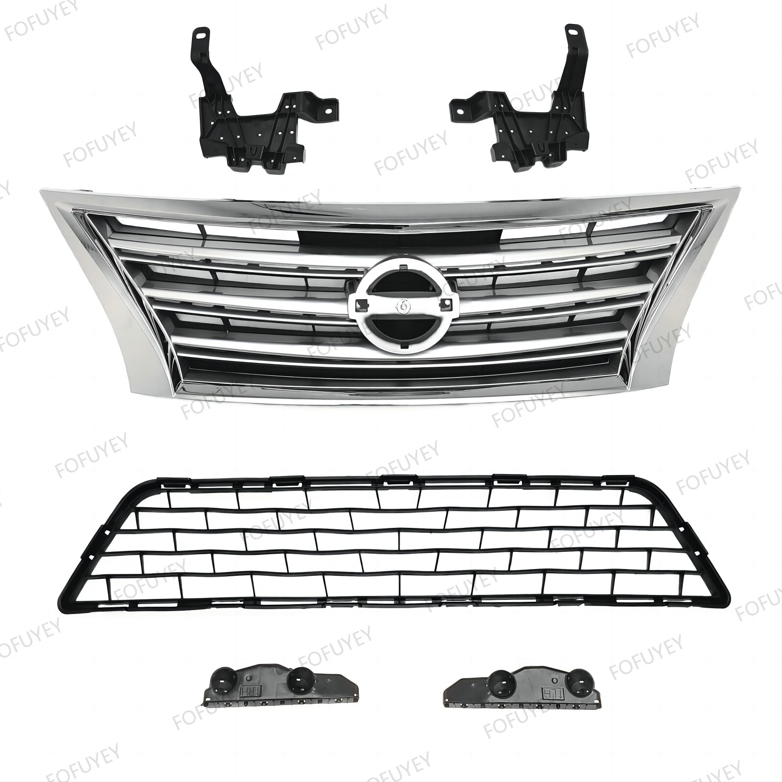 For Nissan SENTRA 2013-2015 Front Bumper Chrome Upper + Lower  Grille w/ Bracket