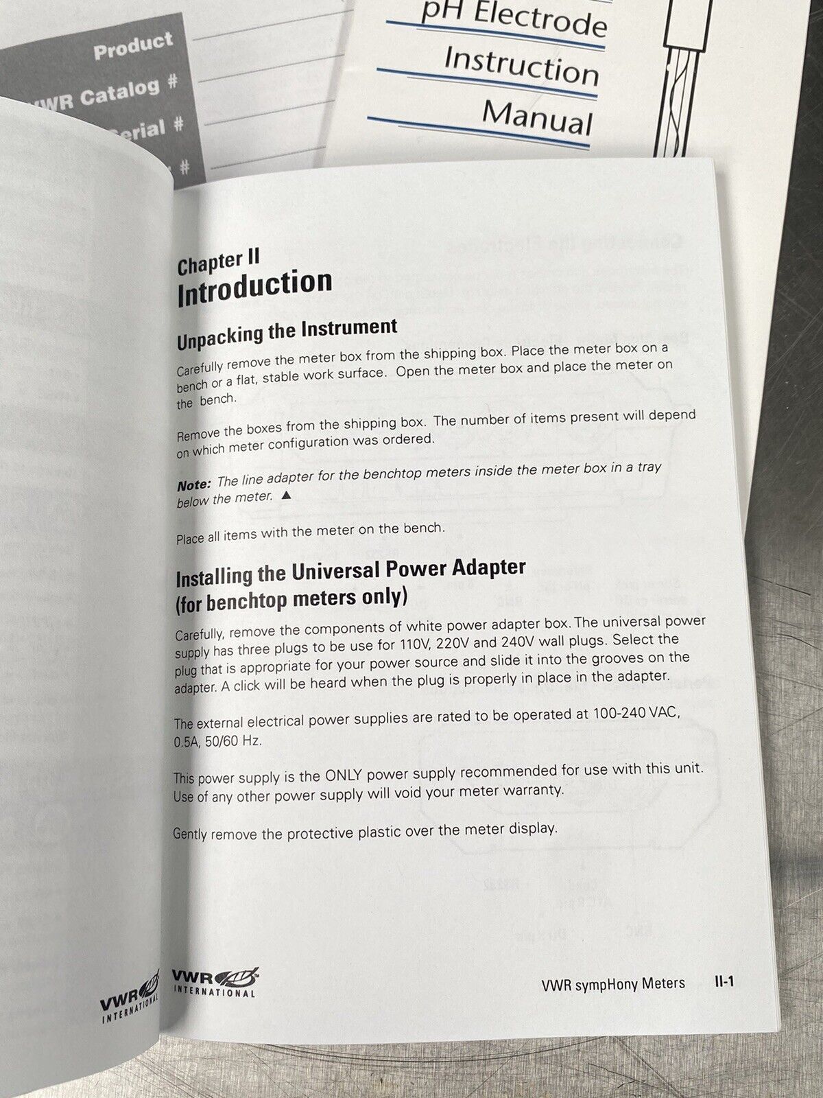 VWR Scientific SympHony Meter Electrode - Users Manual /Instructions Book