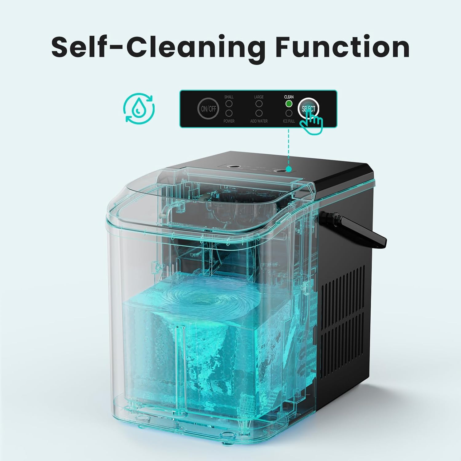Ice Maker Machine with Handle,26Lbs in 24Hrs,9 Ice Cubes in 6 Mins,Auto-Cleaning