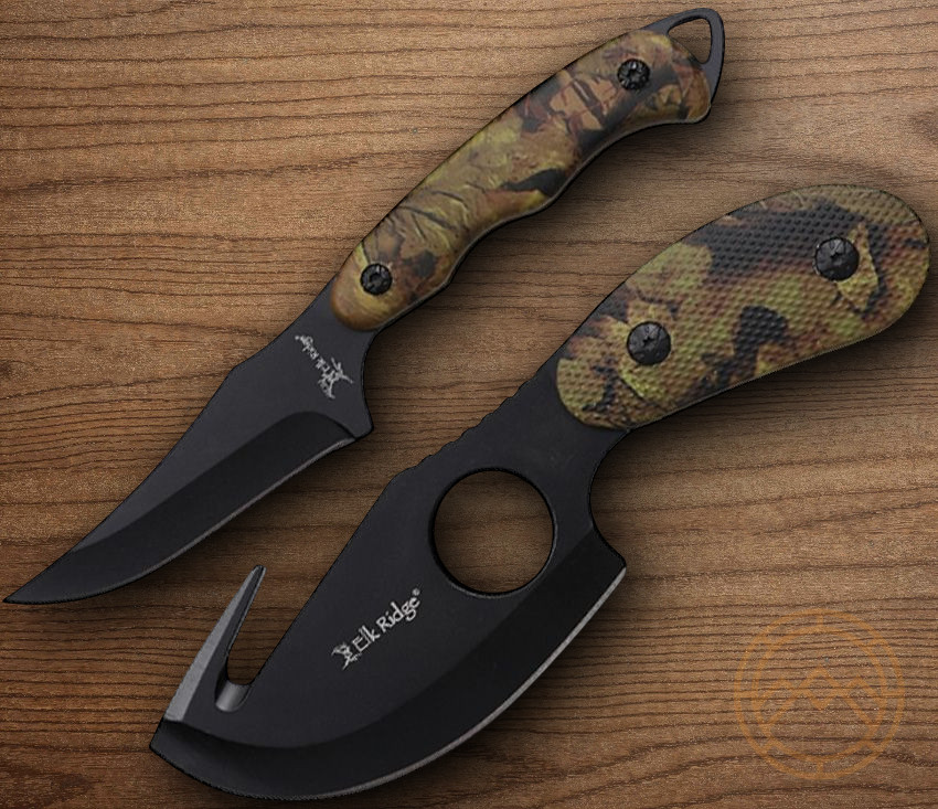 Elk Ridge Hunting Set 2 Piece Fixed Knife 3Cr13MoV Steel Blades ABS Handles