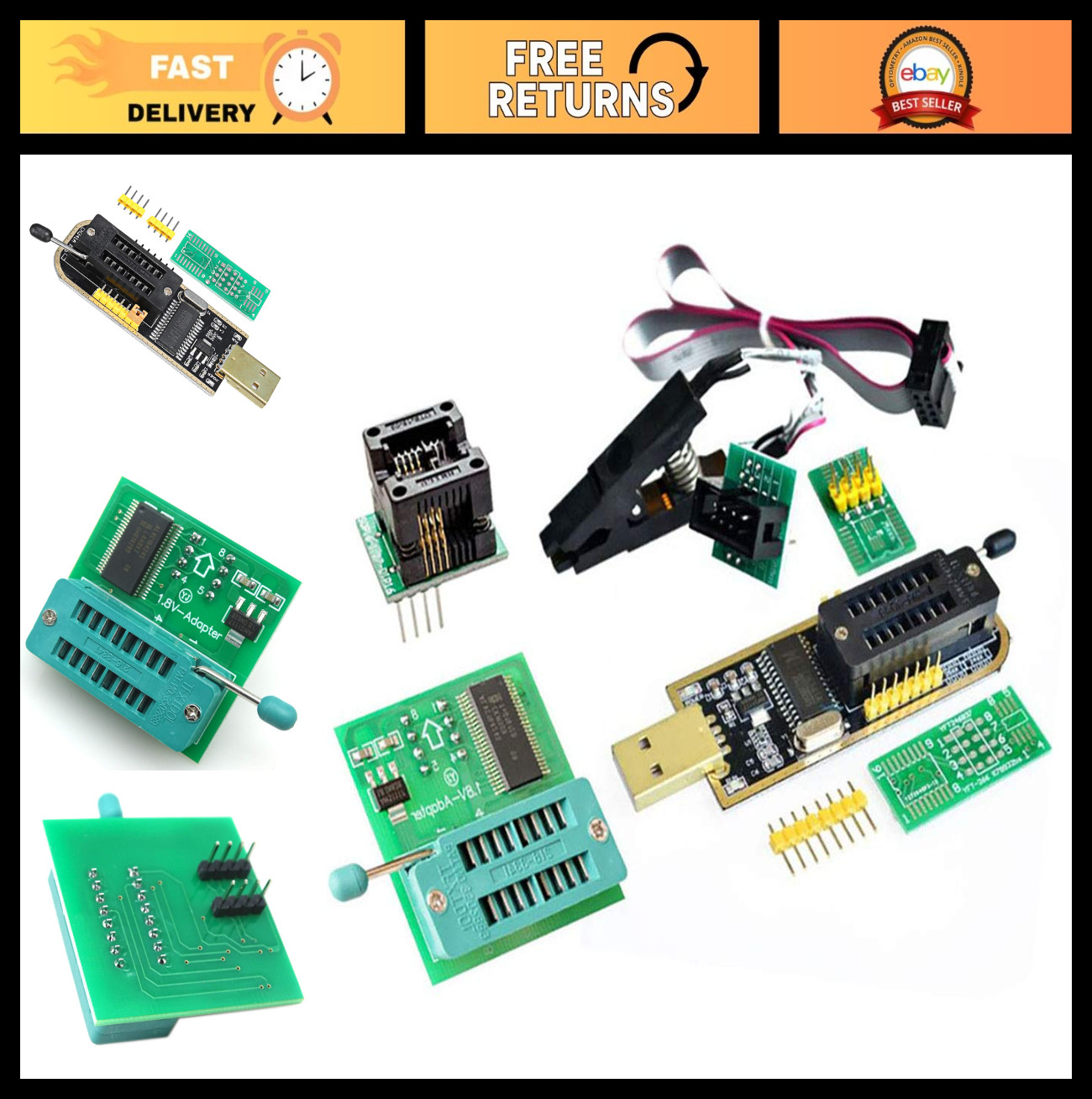 USB EEPROM BIOS Programmer CH341A with SOIC8 Clip & 1.8V Adapter for 24/25 Flash