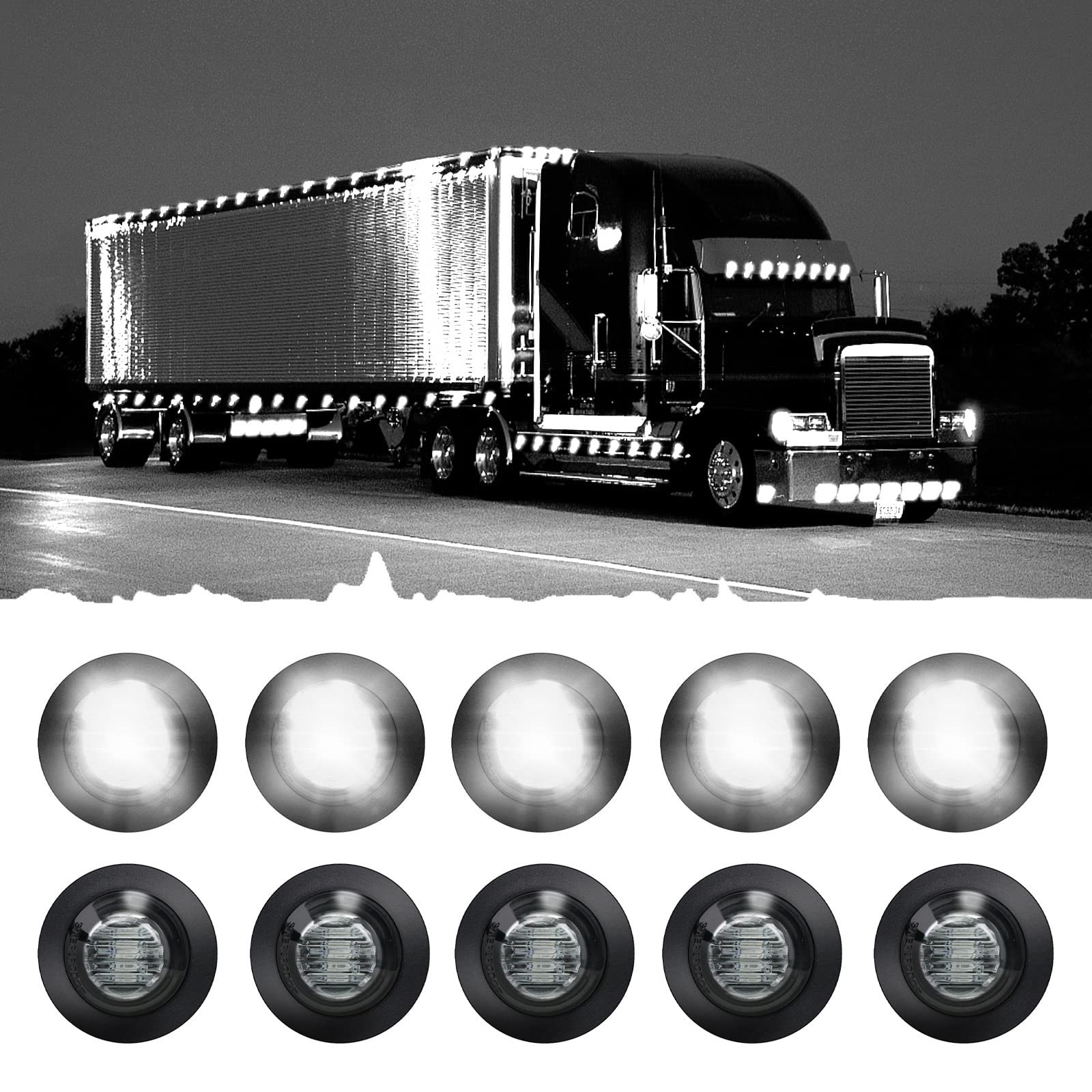 10PCS Sealed Waterproof Smoked White 3/4" Mini Round Clearance LED Front Rear...