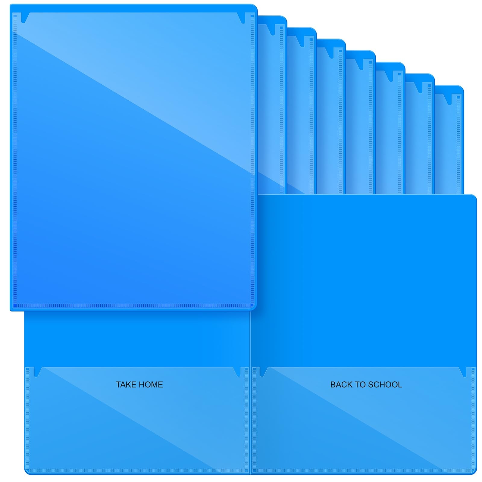 Blue Heavy Duty 2 Pocket School Homework Folders Clear Front Window 12 PCS