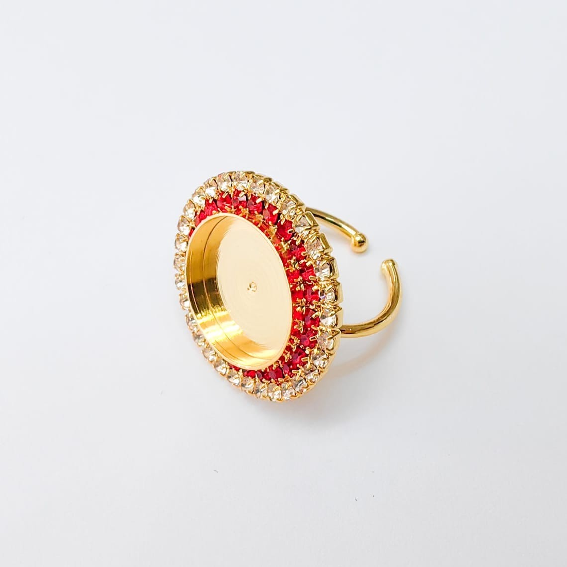 Ring Blank Red Crystal Base Bezel Setting Adjustable 16mm 24k Shiny Gold G37465
