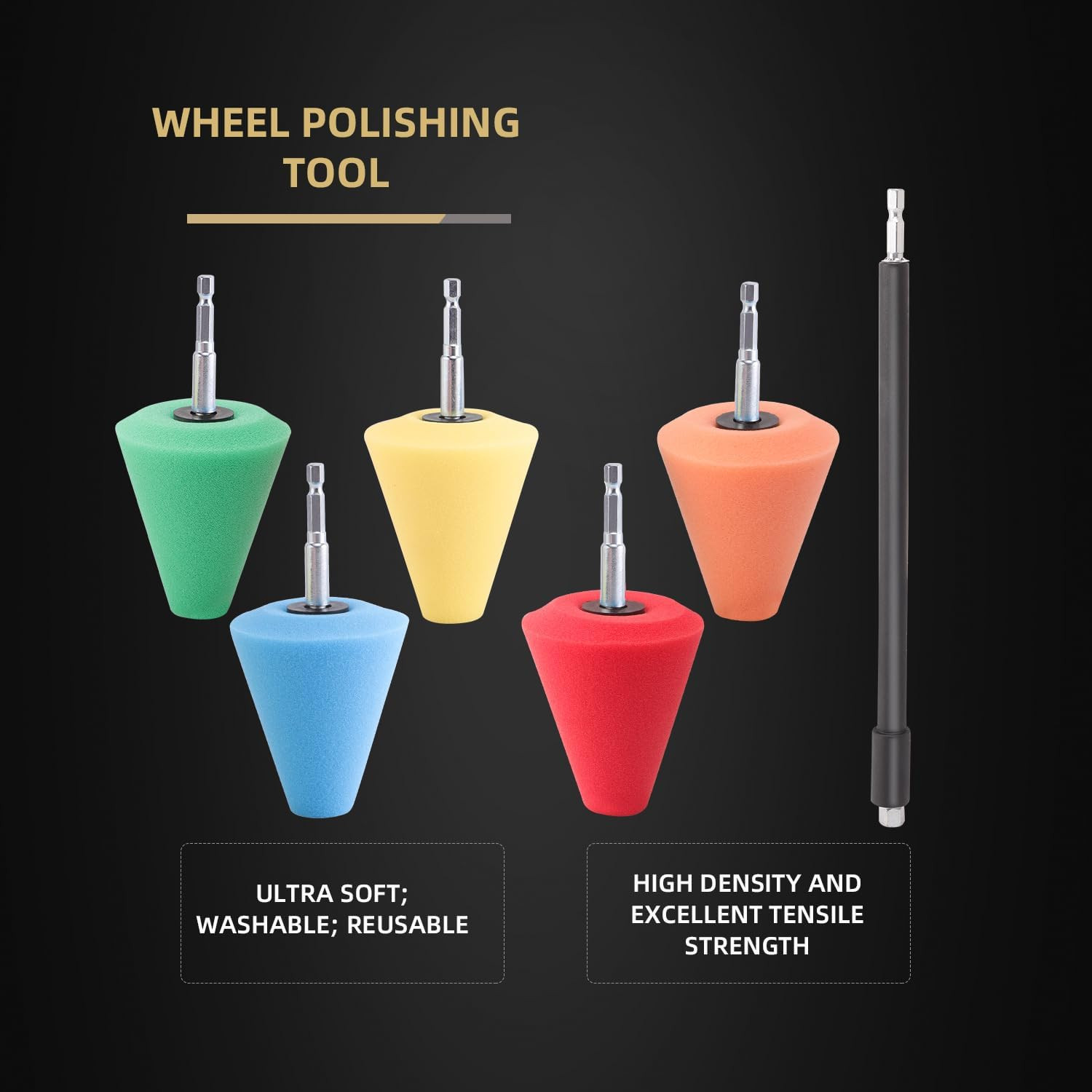 Polishing Cone, Car Wheel Hub Drill Buffing Sponge Pads Kit, Polishing Ball, 5
