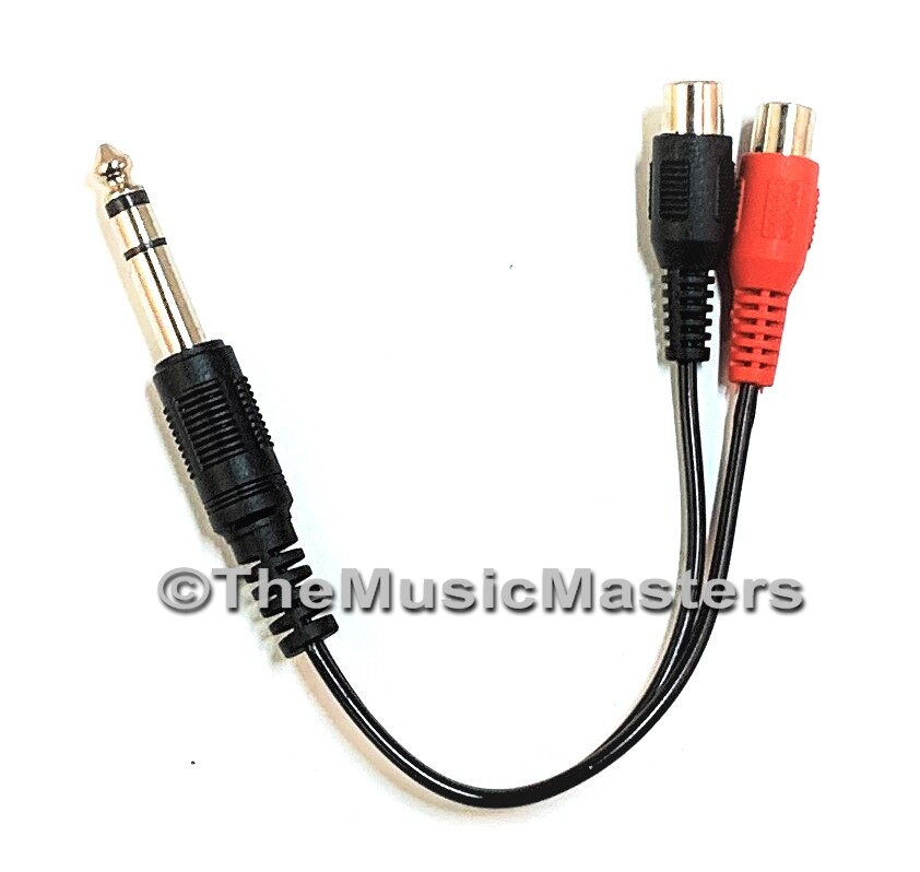 6 inch 1/4" Male Stereo Plug to Dual RCA Jacks (F) Premium Audio Cable Wire Cord