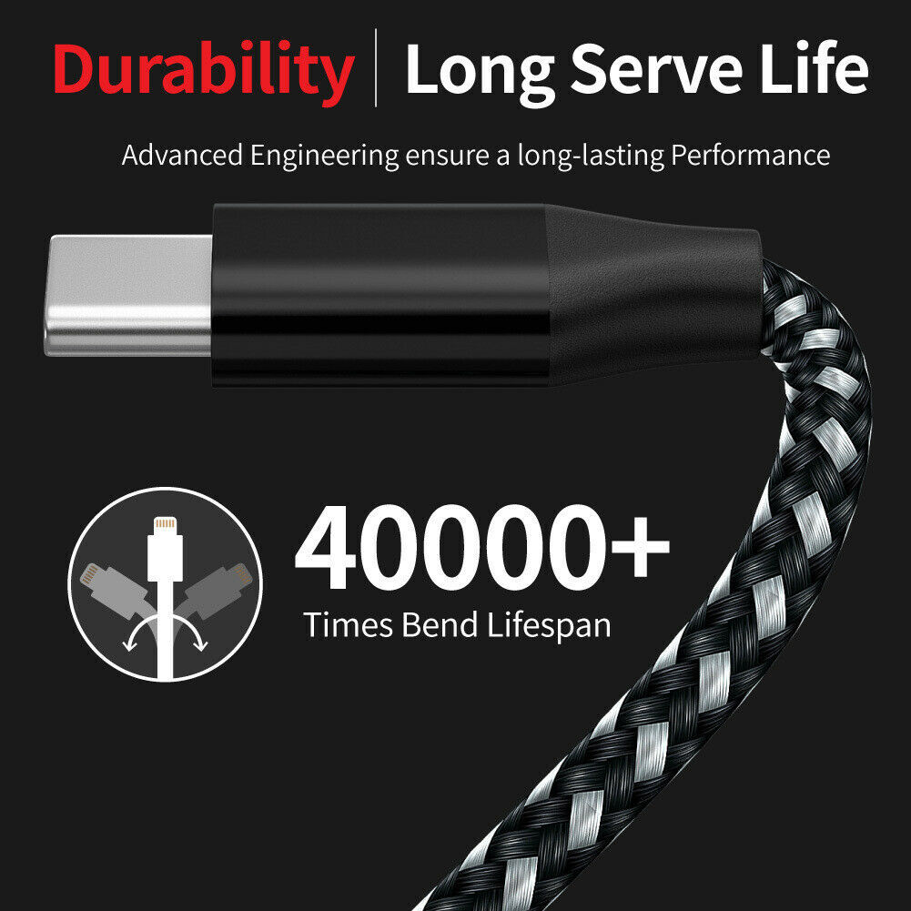 3Pack Braided USB C Type-C Fast Charging Data SYNC Charger Cable Cord 3/6/10FT