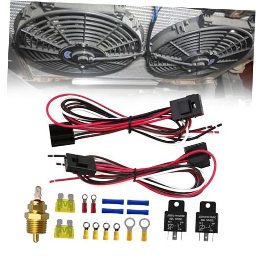 Dual Electric Fan Relay Kit with Radiator Electric Fan Thermostat Kit Fan