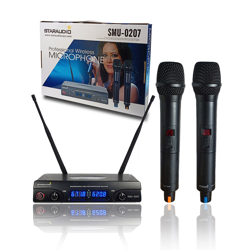 2 Channel UHF Wireless Professional Dual Microphone Cordless Handheld Mic System