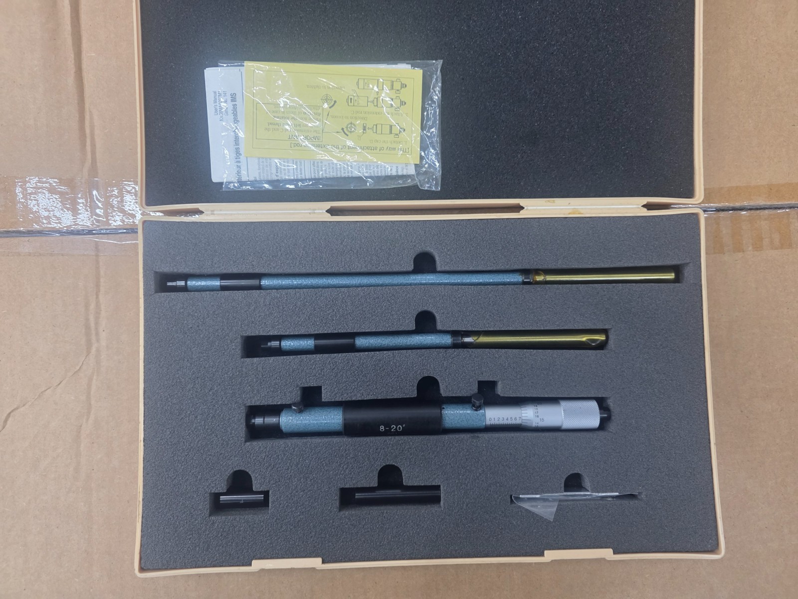 Mitutoyo 141-121 Inside Micrometer Interchangeable Type, 8-20" Range, .001" Two