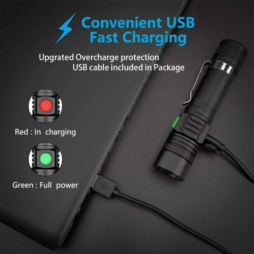 Powerful LED Flashlight High Lumens Tactical Torch Flash Light USB Rechargeable
