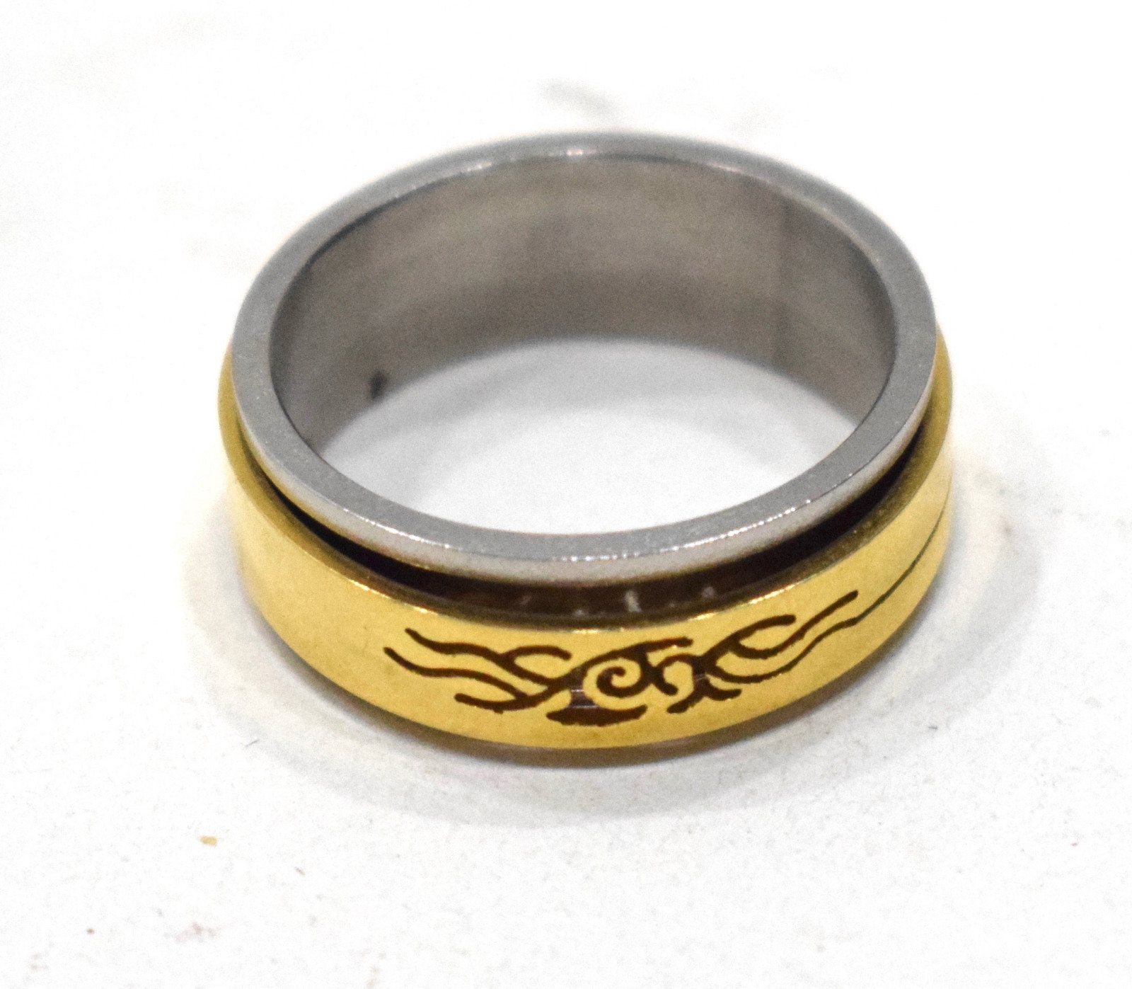 Ring Stainless Steel Brass Etched Spinner Band Ring