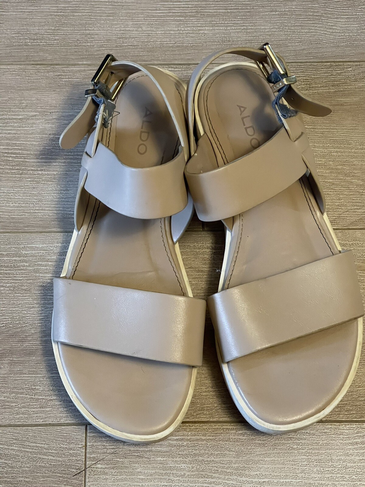 Aldo Sandals Womens 7 Gray Slingback Rhinestone Studded Strap Buckle Casual