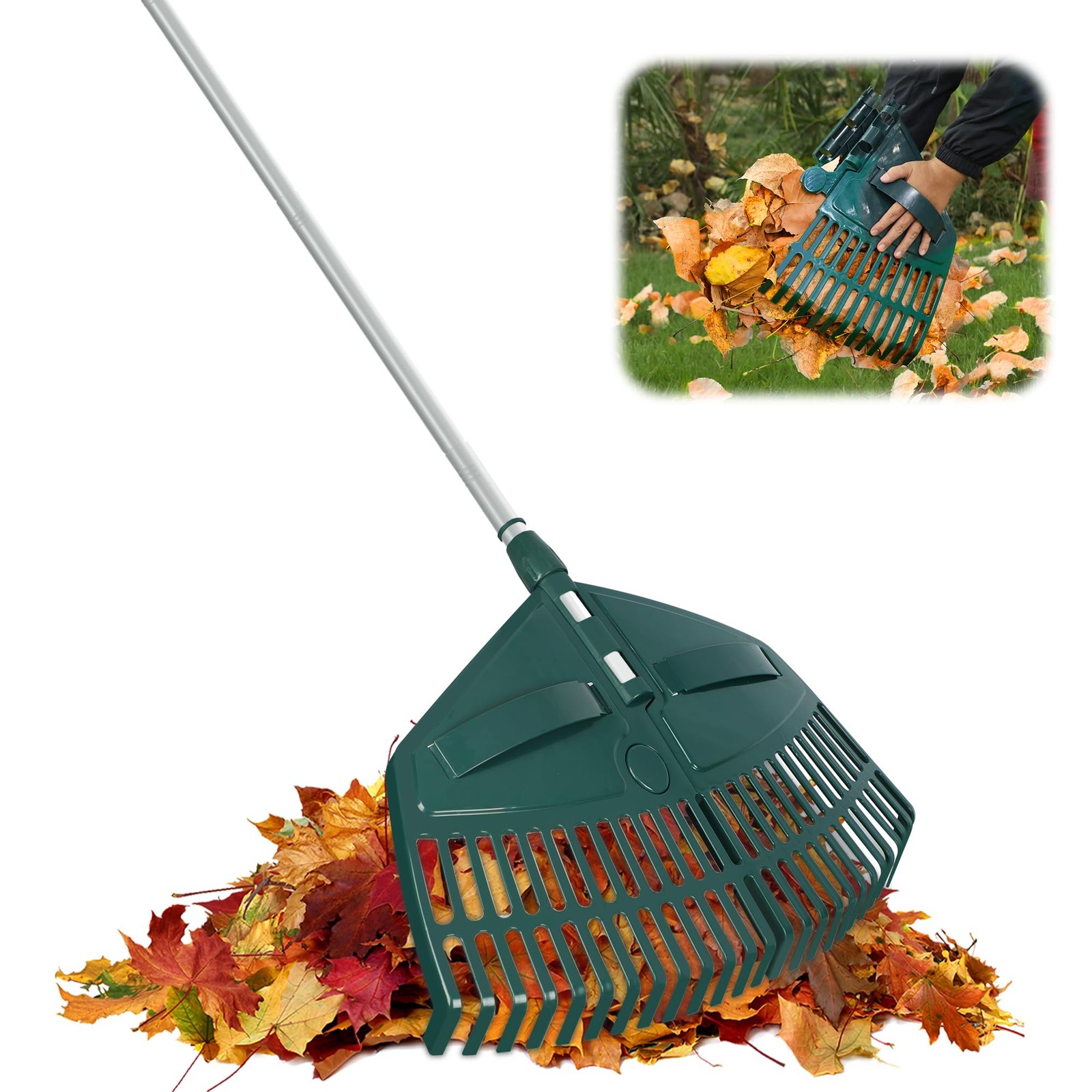 69" Adjustable Leaf Rake with 5-Section Handle, 26-Tine Durable Plastic Head,...