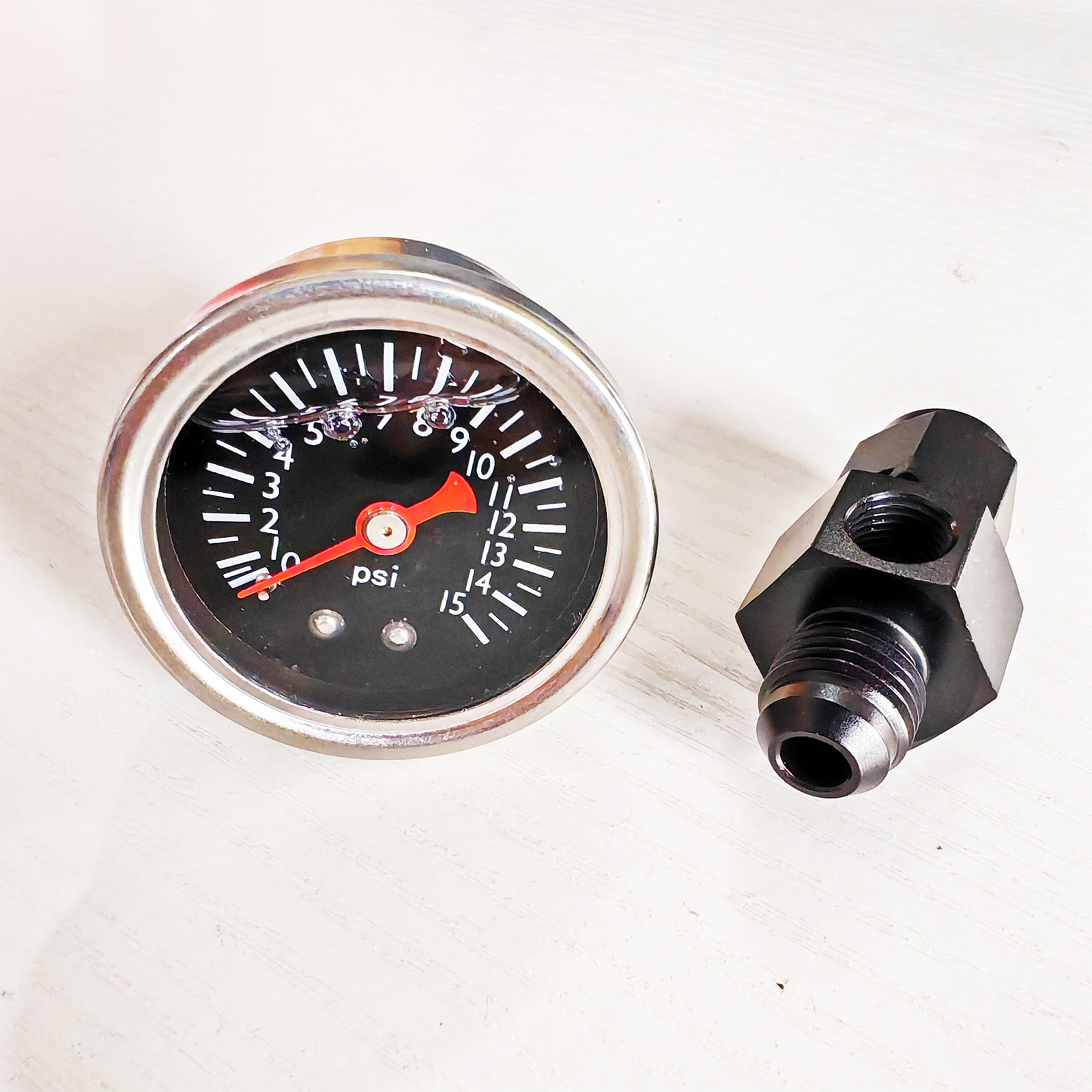 1.5" 0-15psi Low Pressure Fuel Pressure Gauge Liquid 1/8" NPT W/ 6AN Adapter