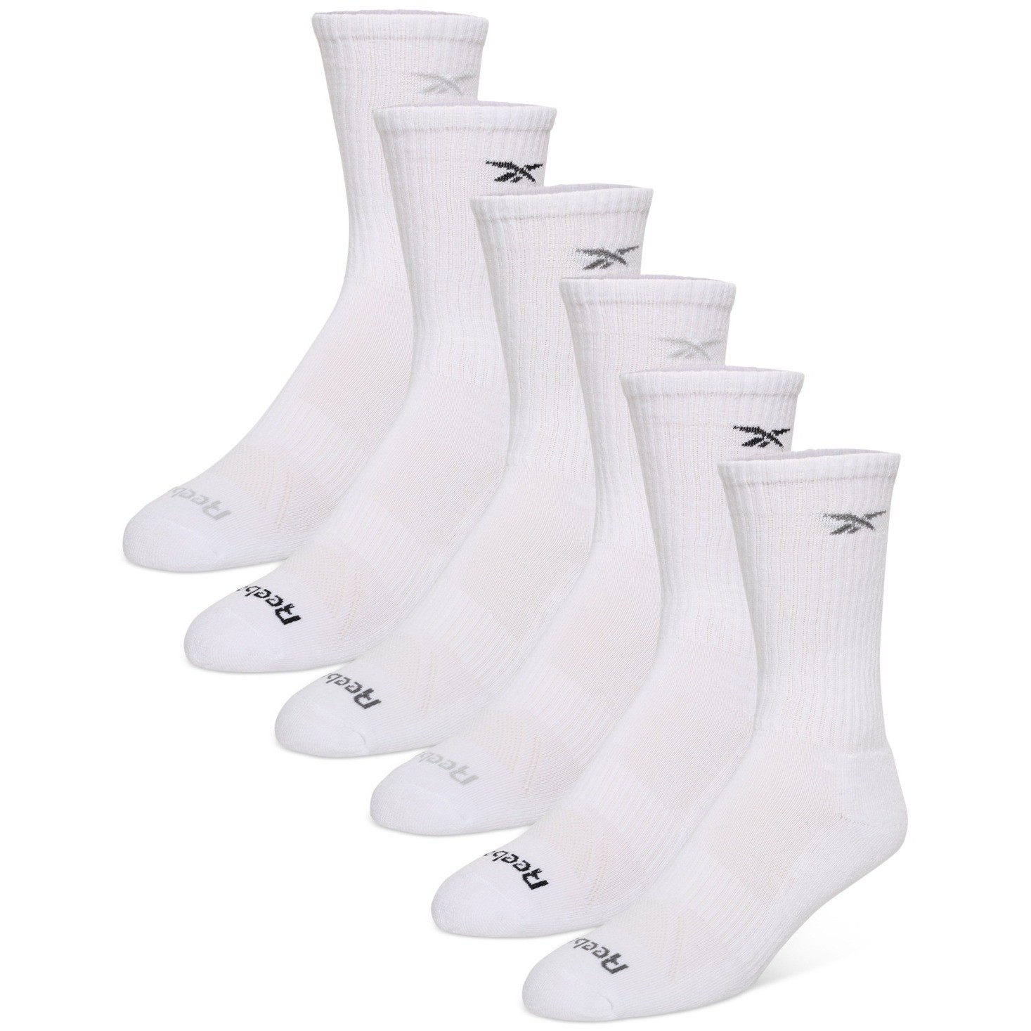 Reebok Cushion Crew Performance Training Socks White Mens 10-13 6-Pack NEW