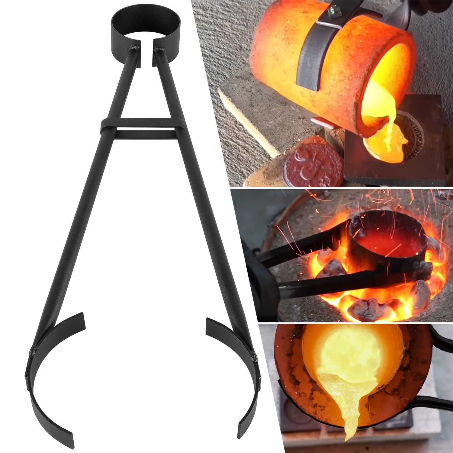 Bonbo Heavy Duty 26" Foundry Crucible Flask Tongs Casting Crucible Holder Uni...