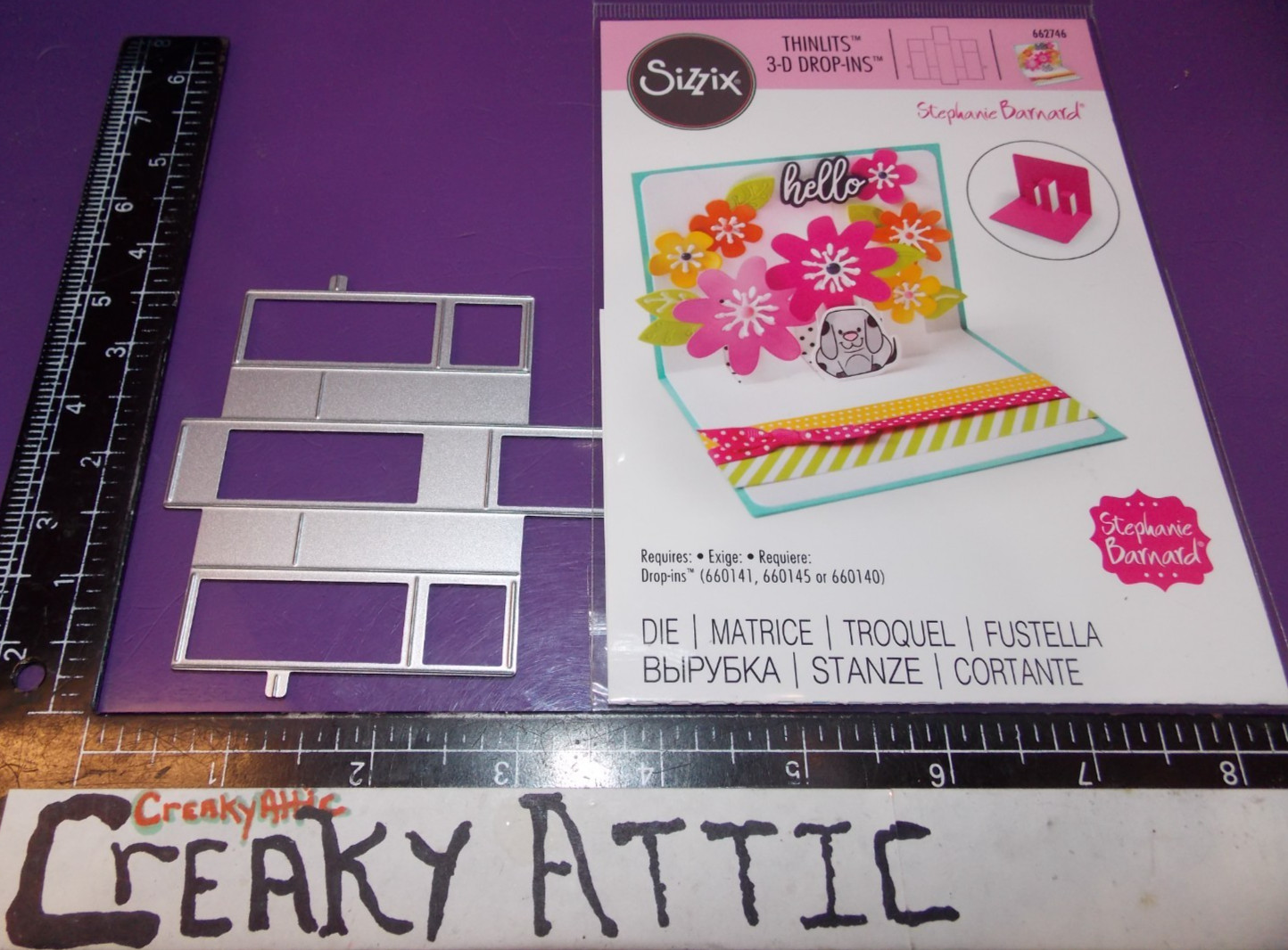 POP UP CARD DROP INS CARD 6 DIE CUT THINLITS SIZZIX BARNARD 662746 CREAKYATTI