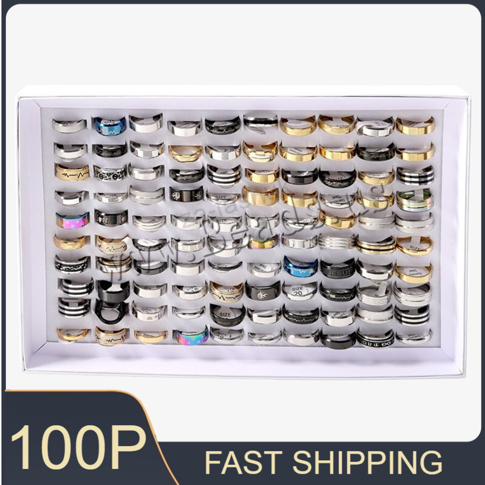 Wholesale 100Pcs Bulk Lot Mixed Stainless Steel Rings Men's&Women's Fashion Ring